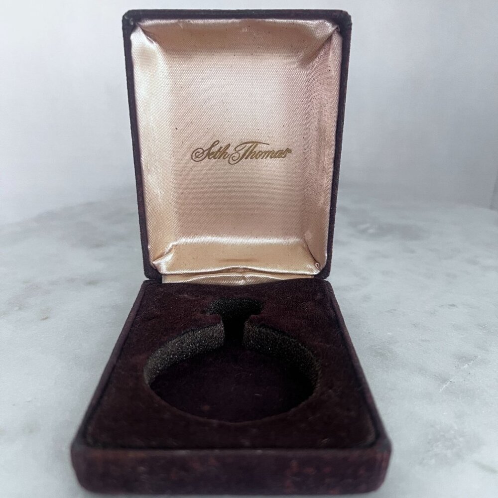 Vintage Seth Thomas Pocket Watch Box Velvet Maroon With Velvet & Satin‎ Interior